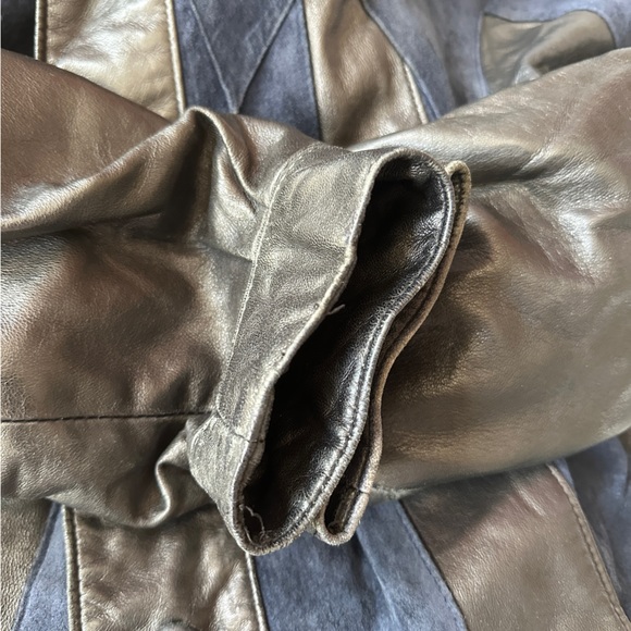 VINTAGE LEATHER SUEDE STRIPED TRENCH COAT LONG JACKET WESTERN BIKER UNISEX M L - Picture 7 of 11